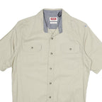 WRANGLER Mens Beige Short Sleeve Cotton Shirt S Casual Two Pocket Button Front