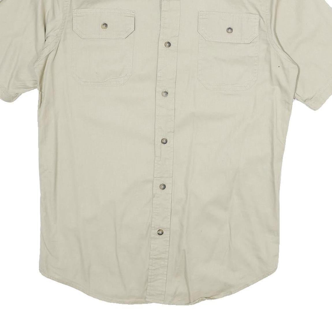 WRANGLER Mens Beige Short Sleeve Cotton Shirt S Casual Two Pocket Button Front