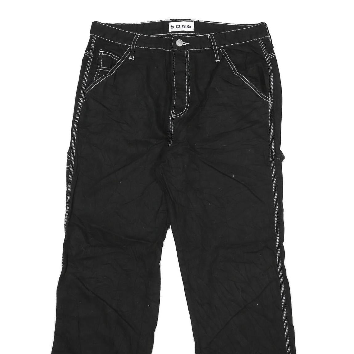 Black Womens Regular Fit Straight Cotton Jeans W32 L31 Contrast Stitching Button