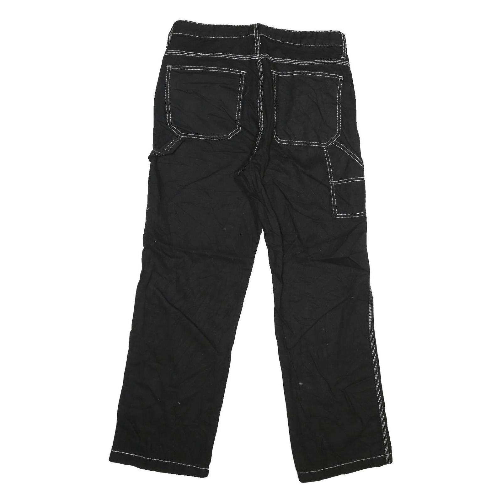 Black Womens Regular Fit Straight Cotton Jeans W32 L31 Contrast Stitching Button
