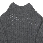 Womens Grey Patterned Cable Knit Crew Neck Wool Blend Jumper S Soft Warm