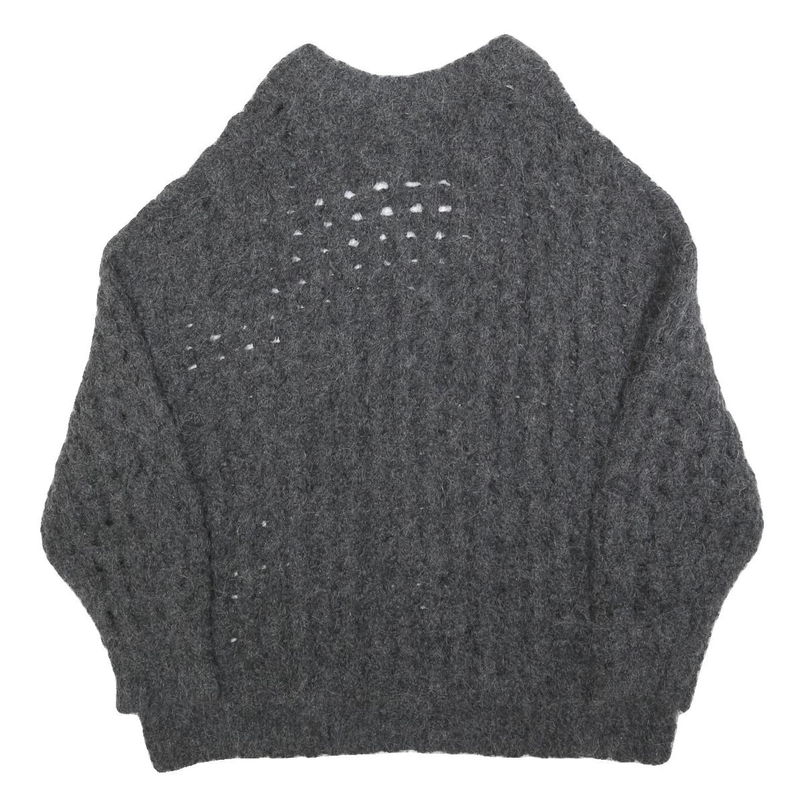 Womens Grey Patterned Cable Knit Crew Neck Wool Blend Jumper S Soft Warm