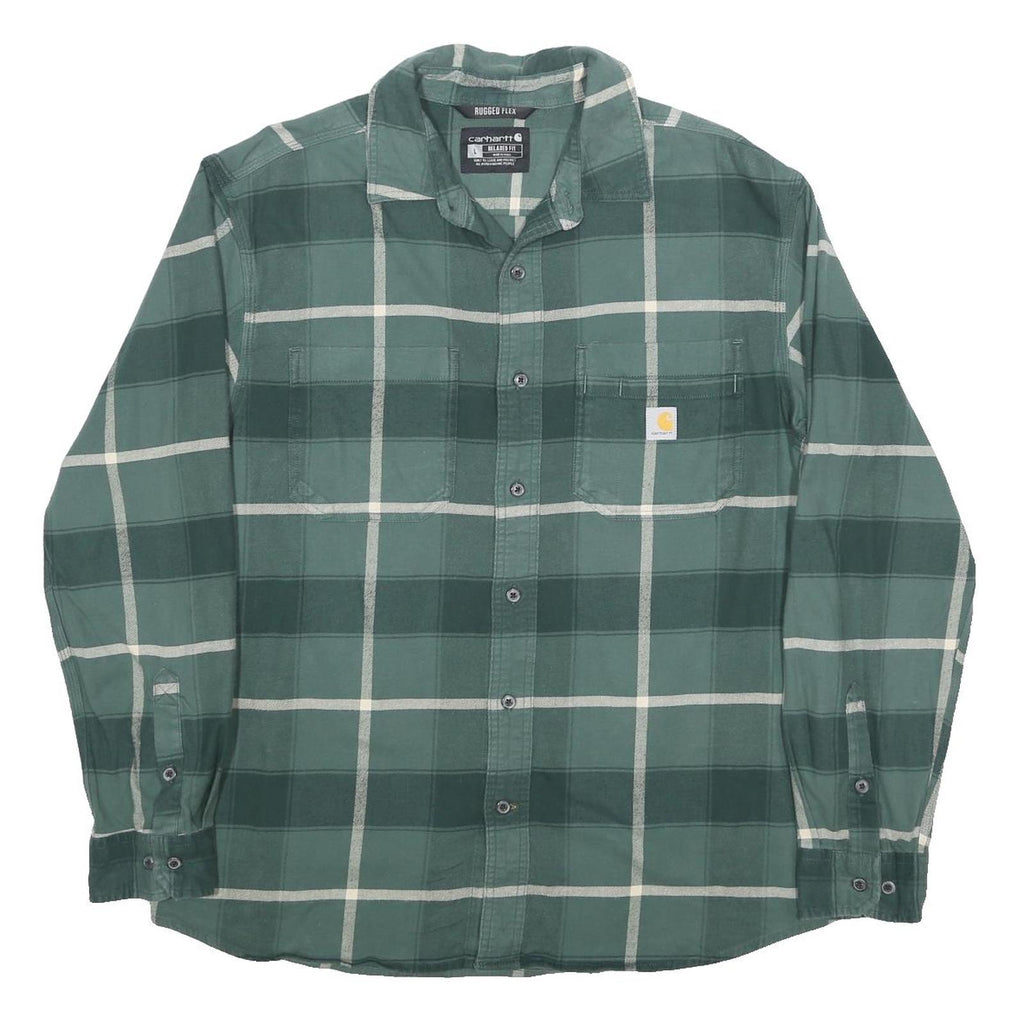 CARHARTT Mens Green & White Check Shirt L Rugged Flex Durable Workwear