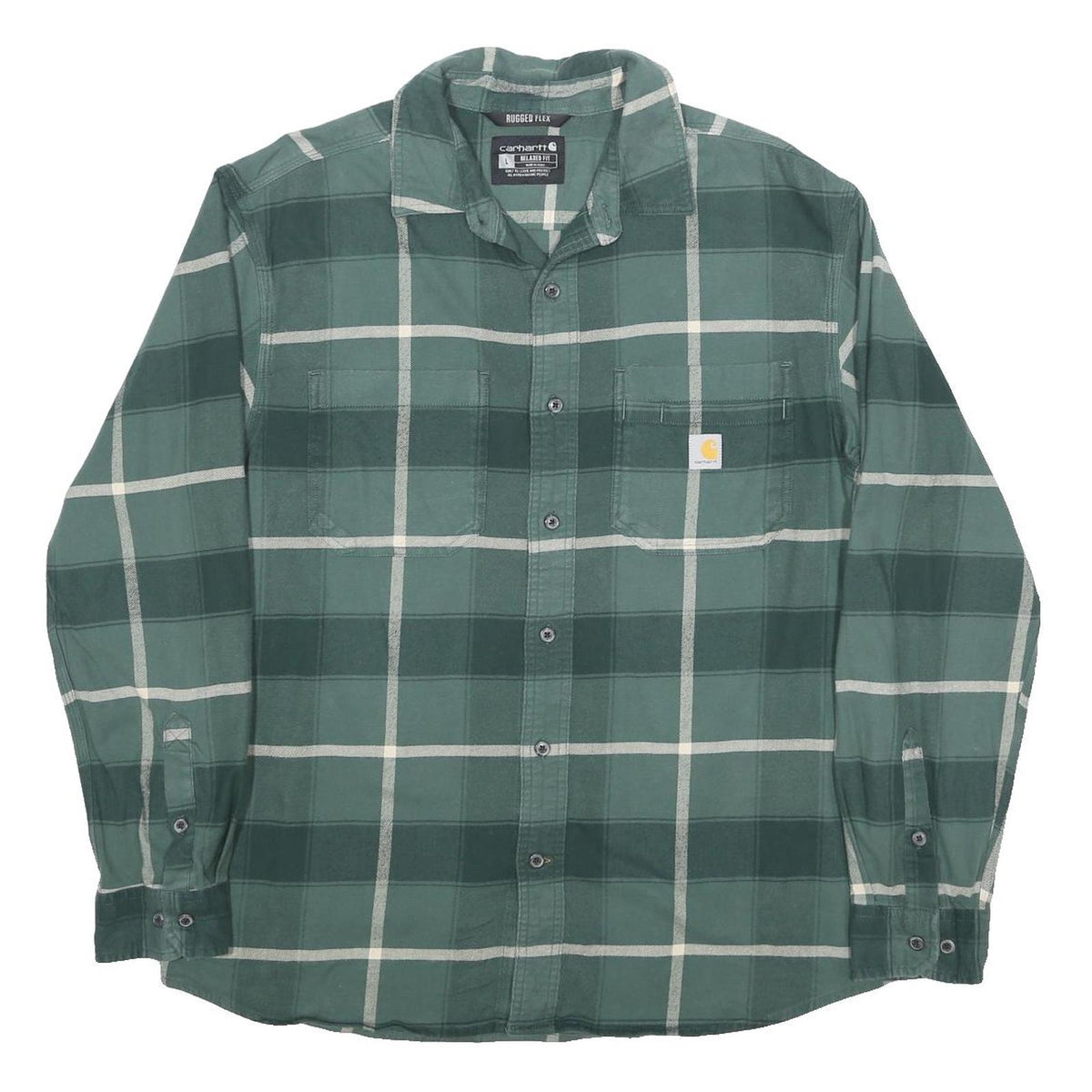 CARHARTT Mens Green & White Check Shirt L Rugged Flex Durable Workwear