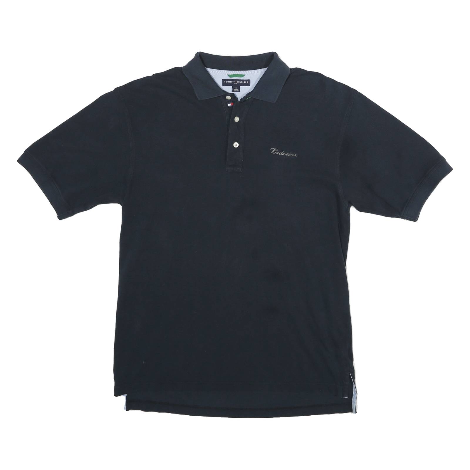 TOMMY HILFIGER Mens Navy Blue Short Sleeve Plain M Cotton Polo Shirt