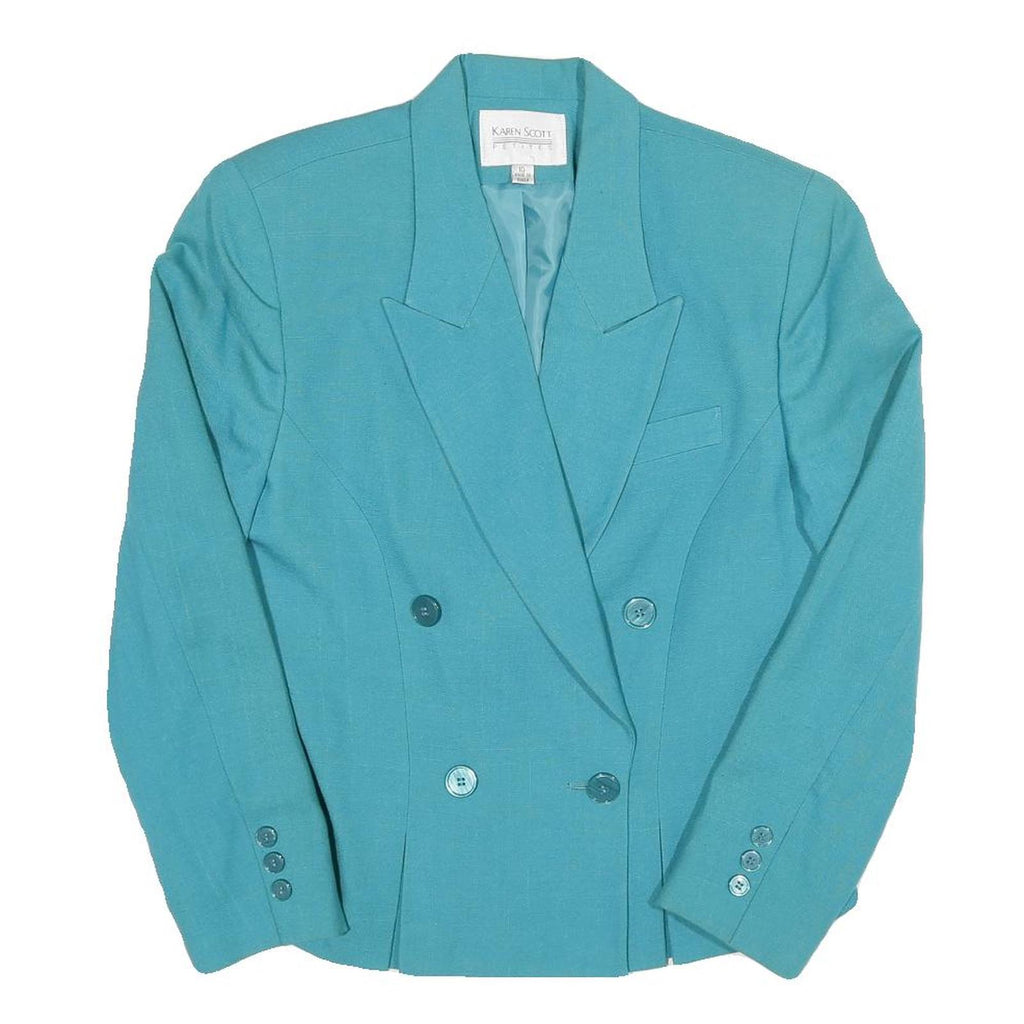 Womens Blue Karen Scott Petite Double Breasted Jacket Cotton Blend Tailored