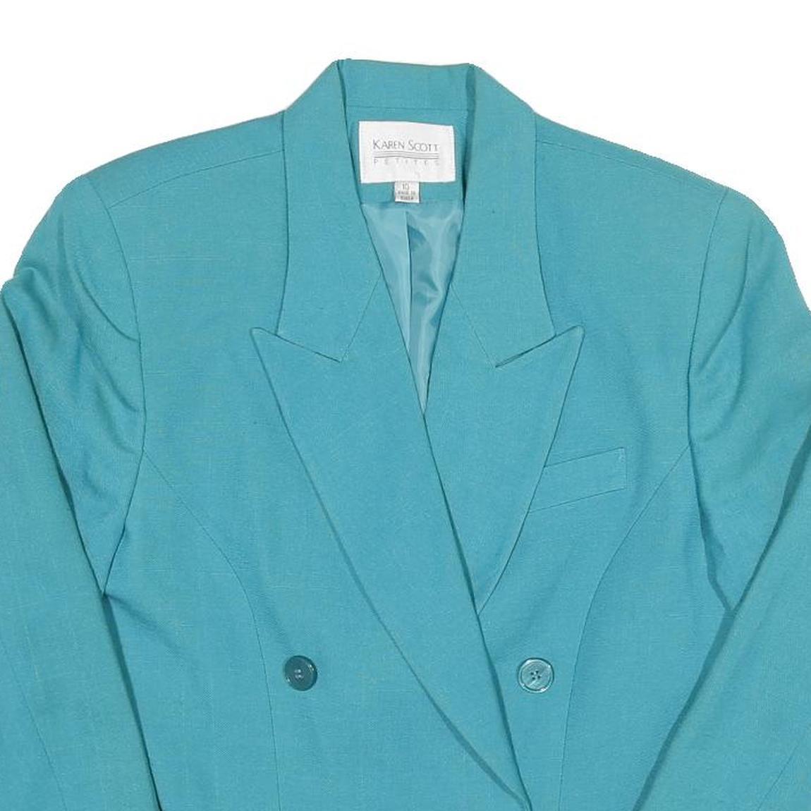 Womens Blue Karen Scott Petite Double Breasted Jacket Cotton Blend Tailored