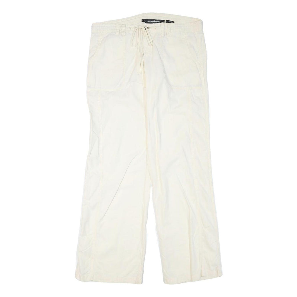 NORMAN KAMALI Womens Cotton Blend Cream Regular Straight Trousers W36 L34 Zip