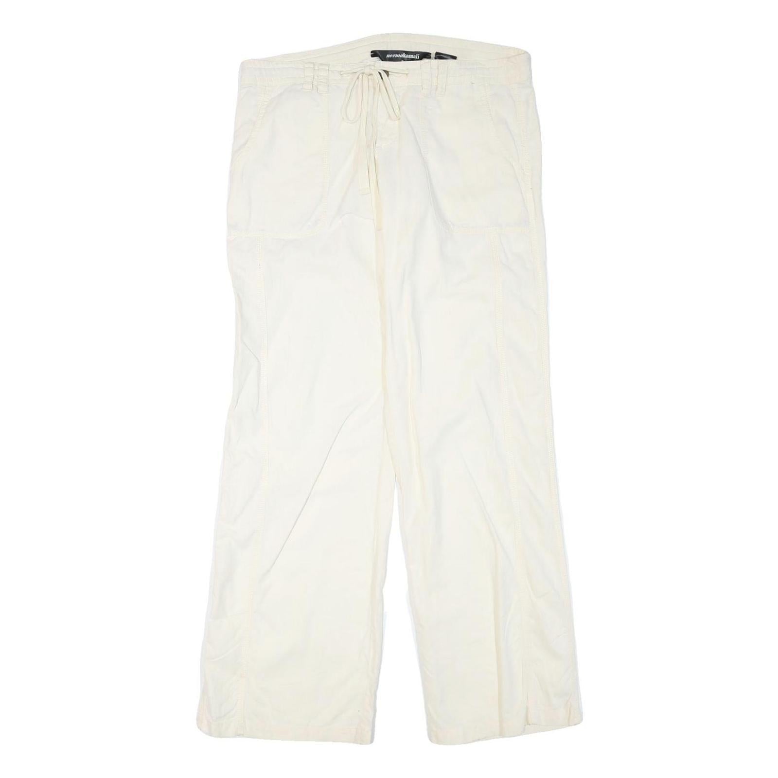 NORMAN KAMALI Womens Cotton Blend Cream Regular Straight Trousers W36 L34 Zip