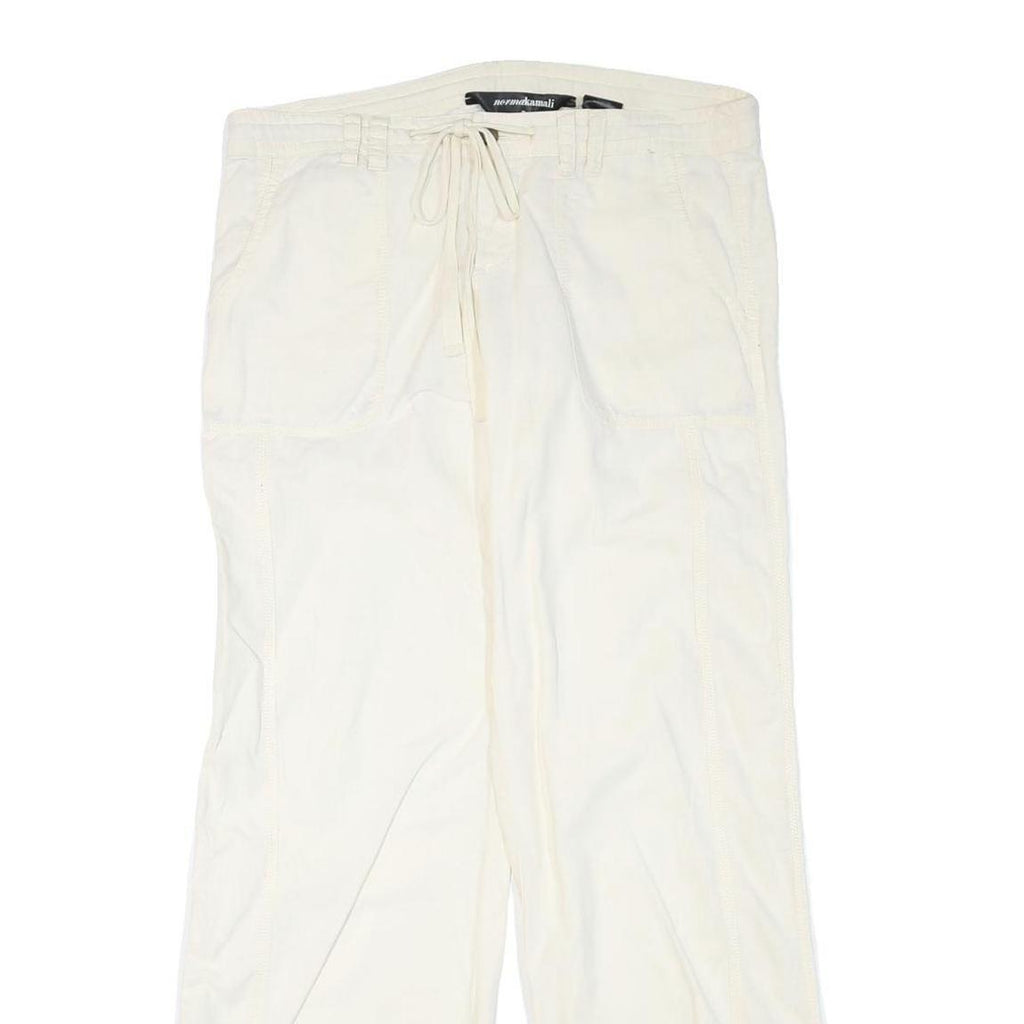 NORMAN KAMALI Womens Cotton Blend Cream Regular Straight Trousers W36 L34 Zip