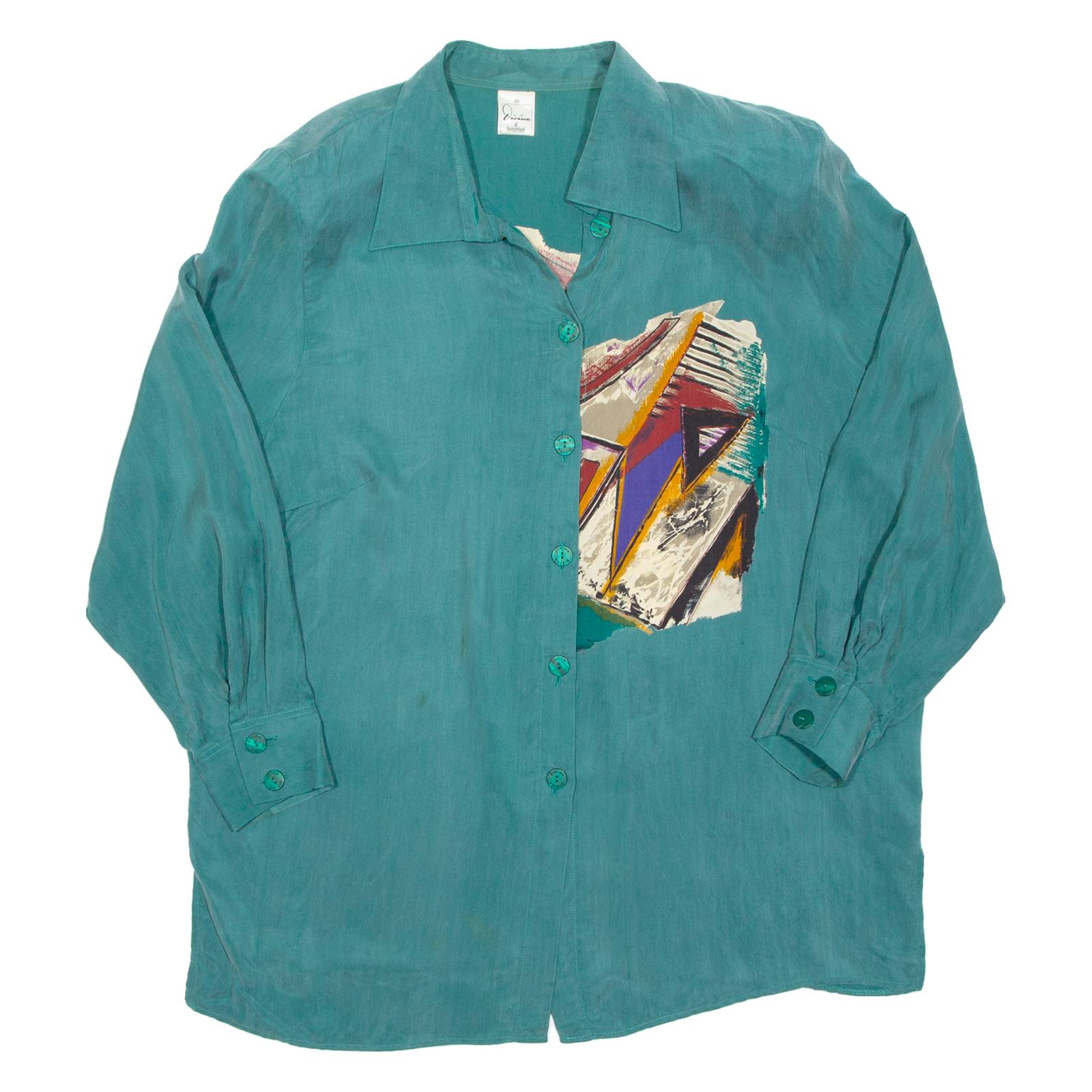 Womens Printed Blouse Green Long Sleeve 2XL