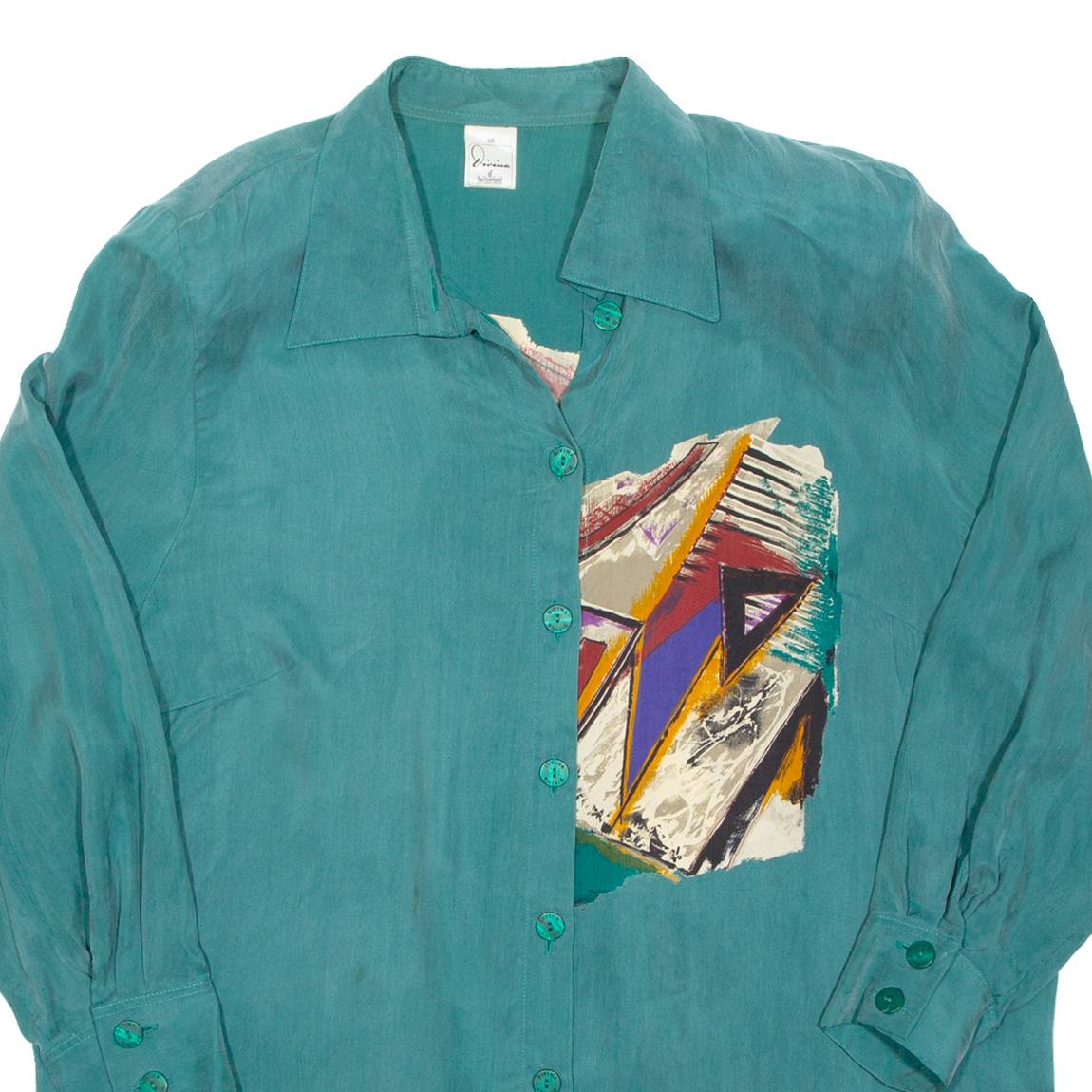 Womens Printed Blouse Green Long Sleeve 2XL