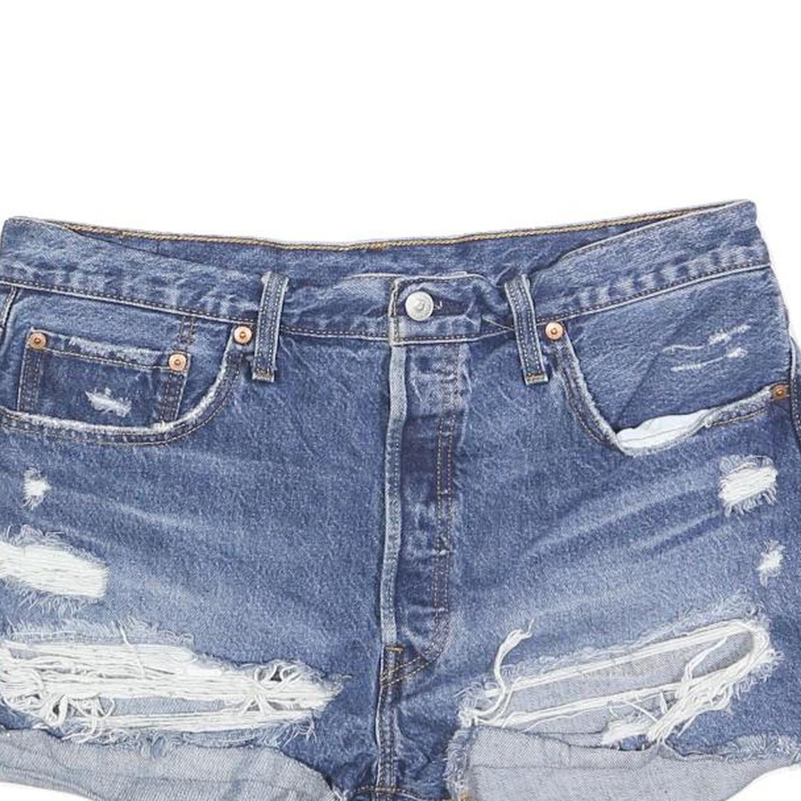 LEVI'S Womens Denim Blue Distressed Casual Shorts M W33 Vintage Style