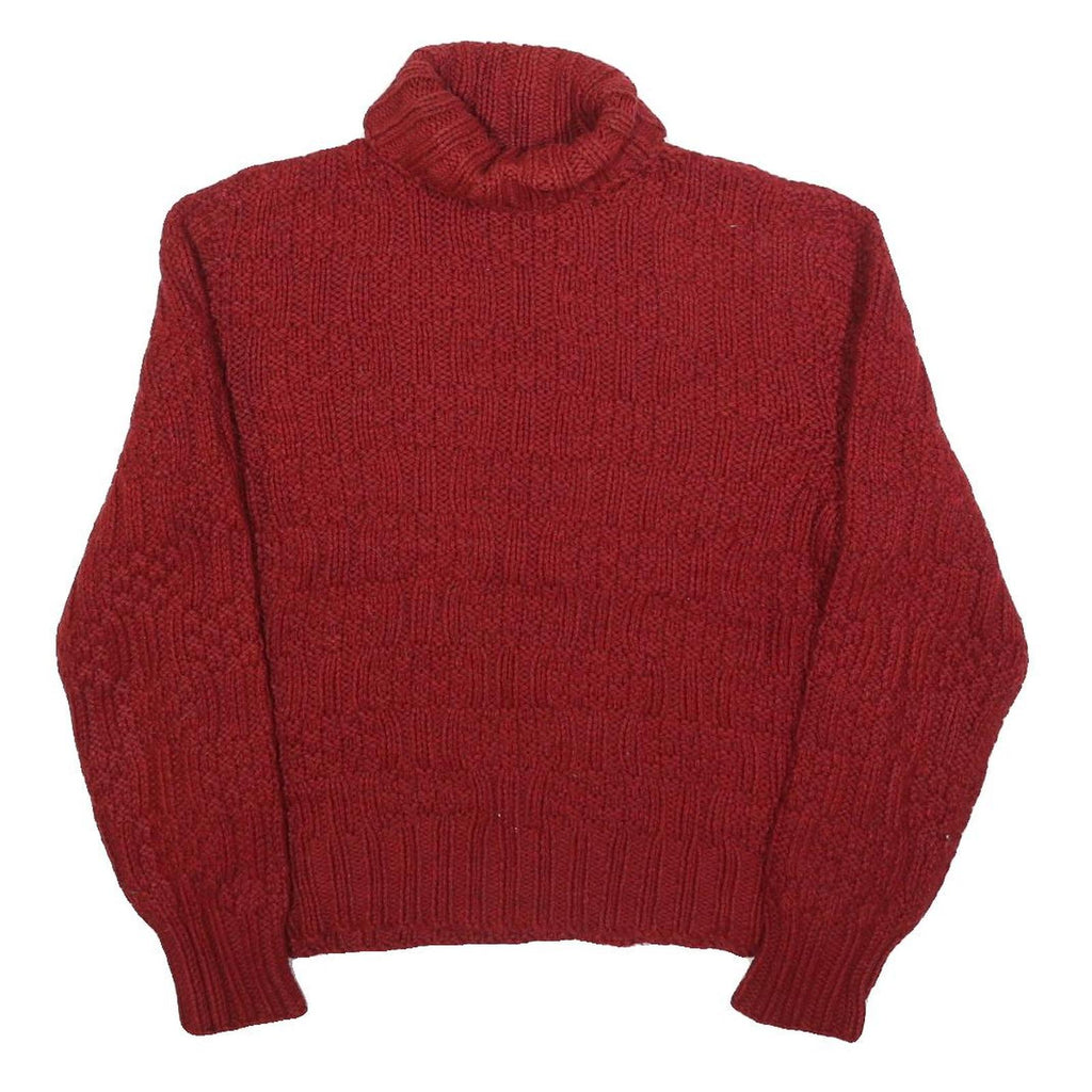 Womens Red Patterned Plain Roll Neck Chunky Knit Jumper M Winter Cosy Knitwear