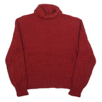 Womens Red Patterned Plain Roll Neck Chunky Knit Jumper M Winter Cosy Knitwear