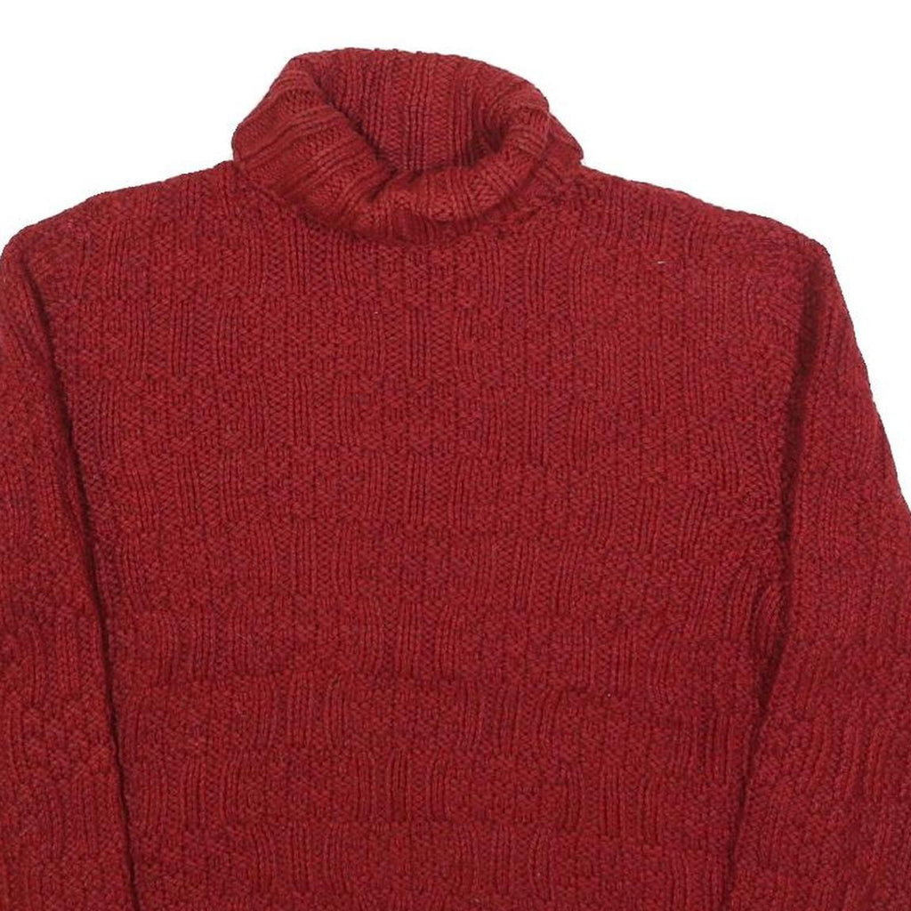 Womens Red Patterned Plain Roll Neck Chunky Knit Jumper M Winter Cosy Knitwear