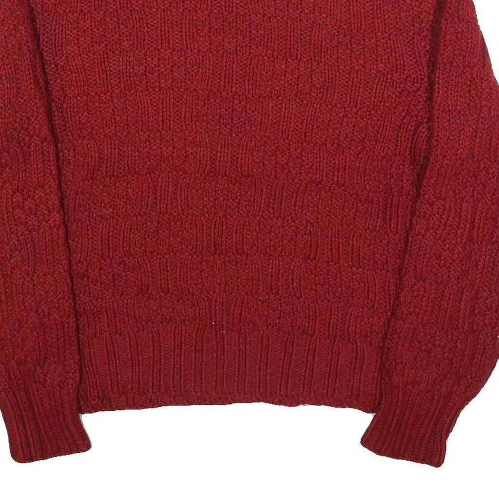 Womens Red Patterned Plain Roll Neck Chunky Knit Jumper M Winter Cosy Knitwear