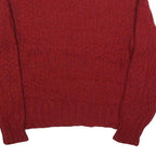 Womens Red Patterned Plain Roll Neck Chunky Knit Jumper M Winter Cosy Knitwear