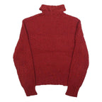 Womens Red Patterned Plain Roll Neck Chunky Knit Jumper M Winter Cosy Knitwear