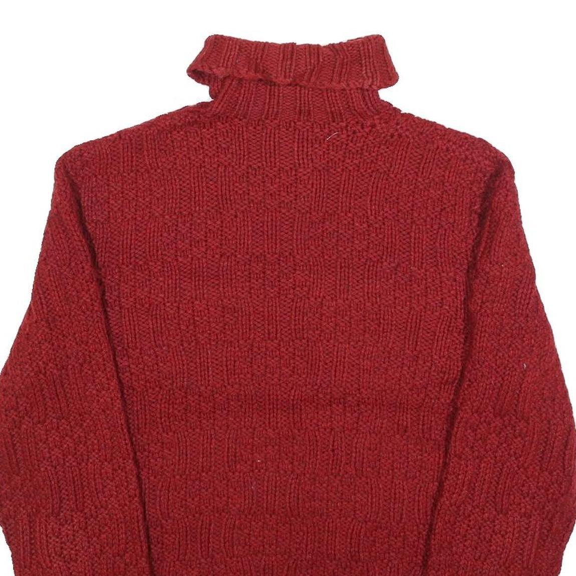 Womens Red Patterned Plain Roll Neck Chunky Knit Jumper M Winter Cosy Knitwear