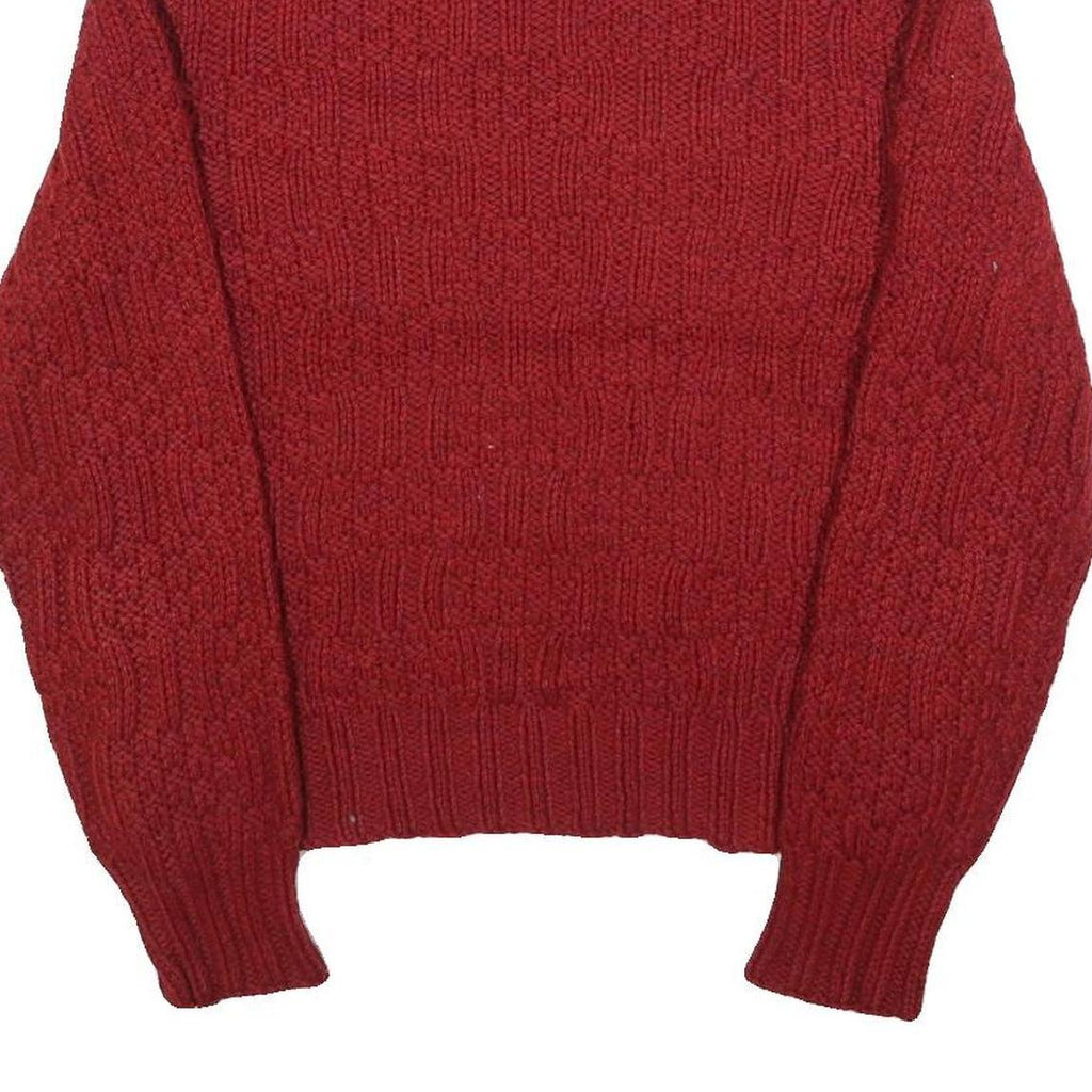 Womens Red Patterned Plain Roll Neck Chunky Knit Jumper M Winter Cosy Knitwear