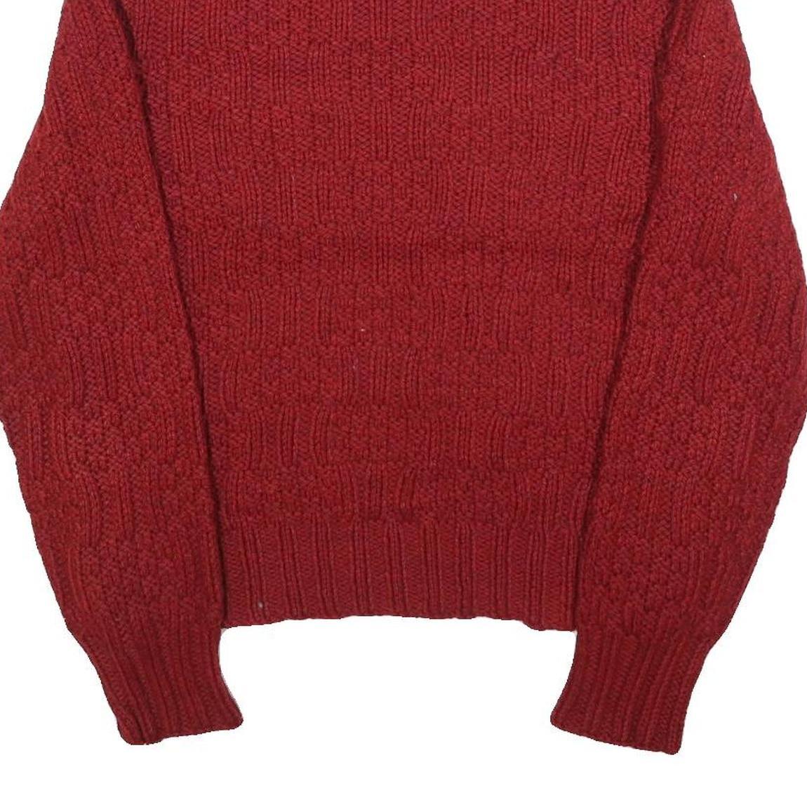 Womens Red Patterned Plain Roll Neck Chunky Knit Jumper M Winter Cosy Knitwear