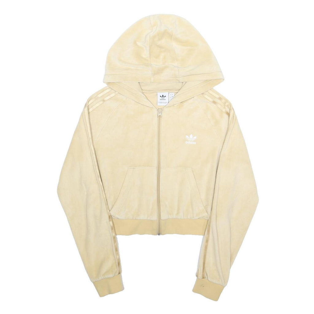 ADIDAS Womens Beige Cotton Blend Cropped Full Zip Hoodie UK 12 Casual Sportswear