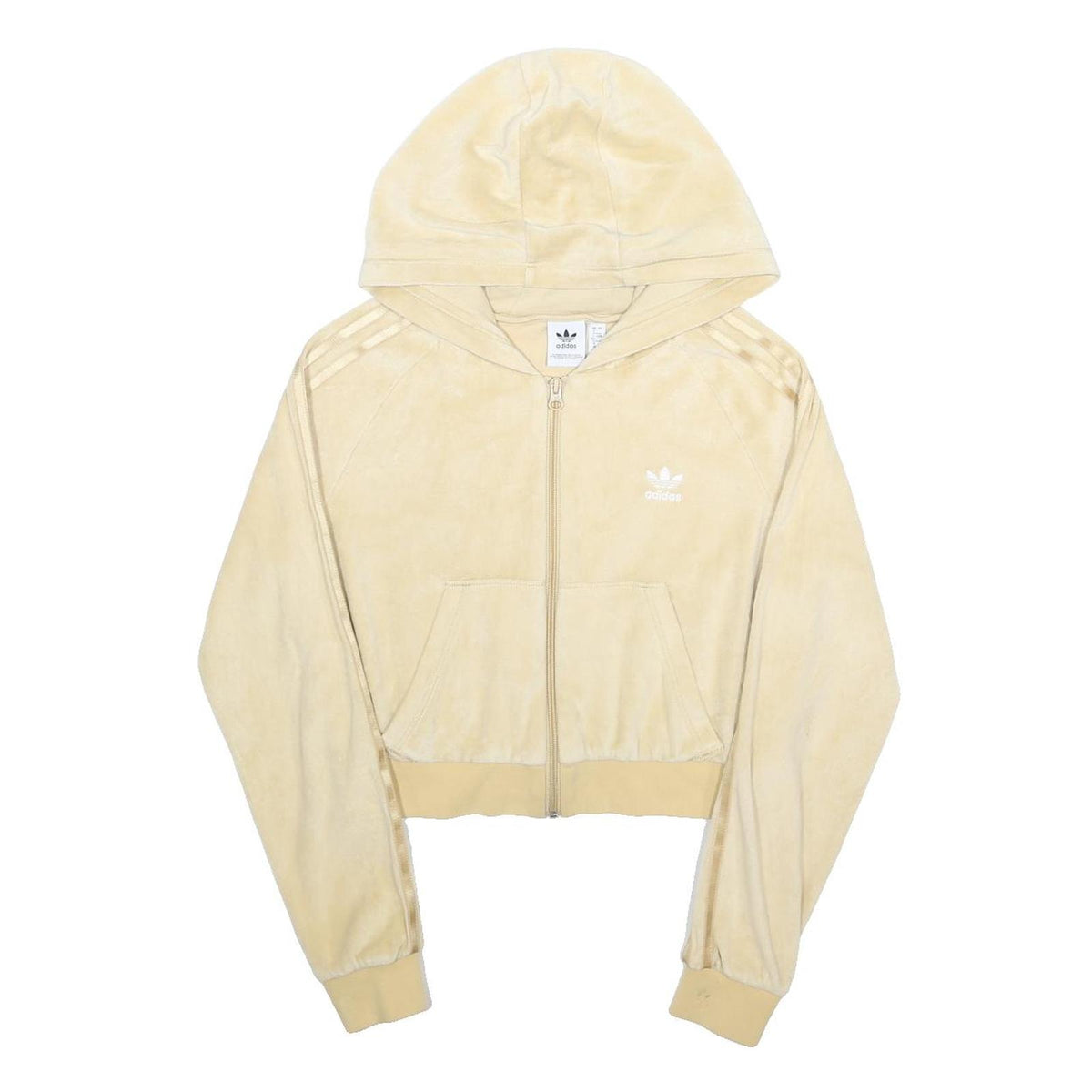 ADIDAS Womens Beige Cotton Blend Cropped Full Zip Hoodie UK 12 Casual Sportswear