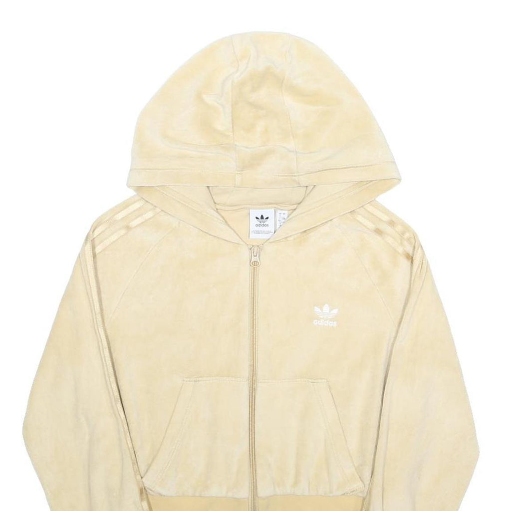 ADIDAS Womens Beige Cotton Blend Cropped Full Zip Hoodie UK 12 Casual Sportswear