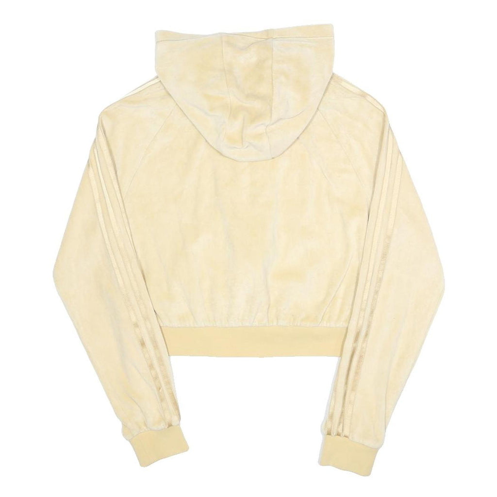 ADIDAS Womens Beige Cotton Blend Cropped Full Zip Hoodie UK 12 Casual Sportswear