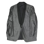 Mens Grey & Black Formal Button Jacket L Polyester Blend Shawl Collar Plain