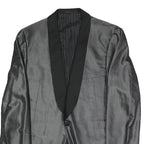 Mens Grey & Black Formal Button Jacket L Polyester Blend Shawl Collar Plain