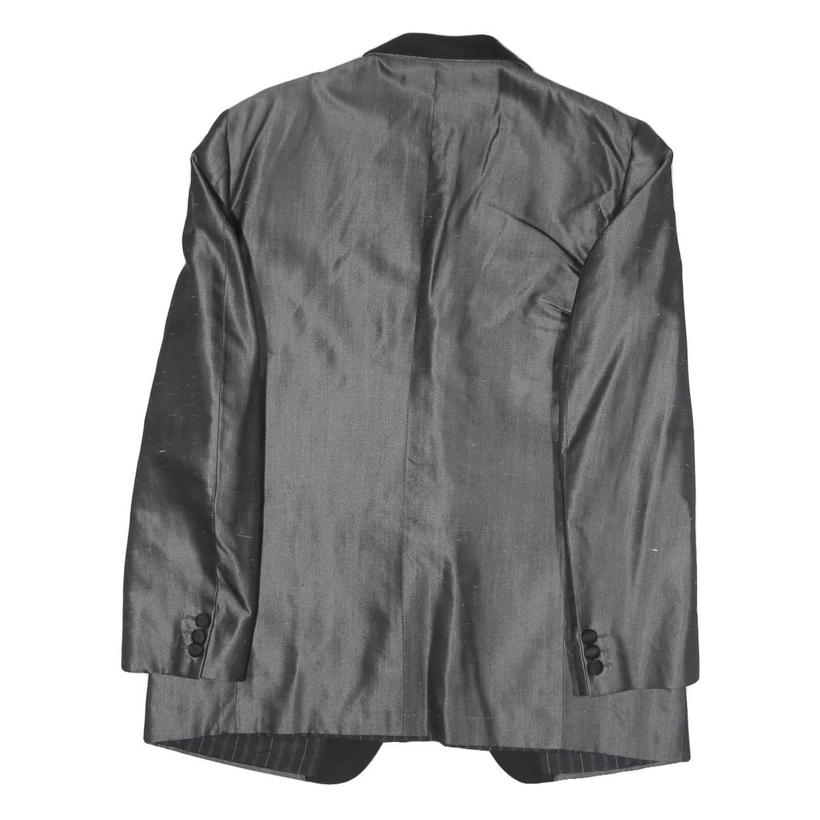 Mens Grey & Black Formal Button Jacket L Polyester Blend Shawl Collar Plain