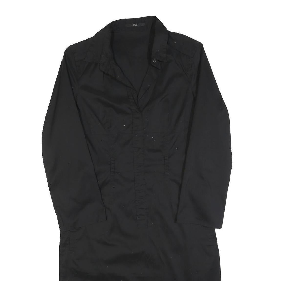 HUGO BOSS Womens Black Shirt Dress Cotton Blend Long Sleeve Knee Length S Formal