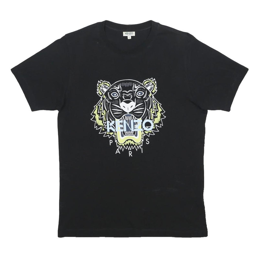 KENZO Mens Black Graphic T-Shirt S Short Sleeve Crew Neck Tiger Print