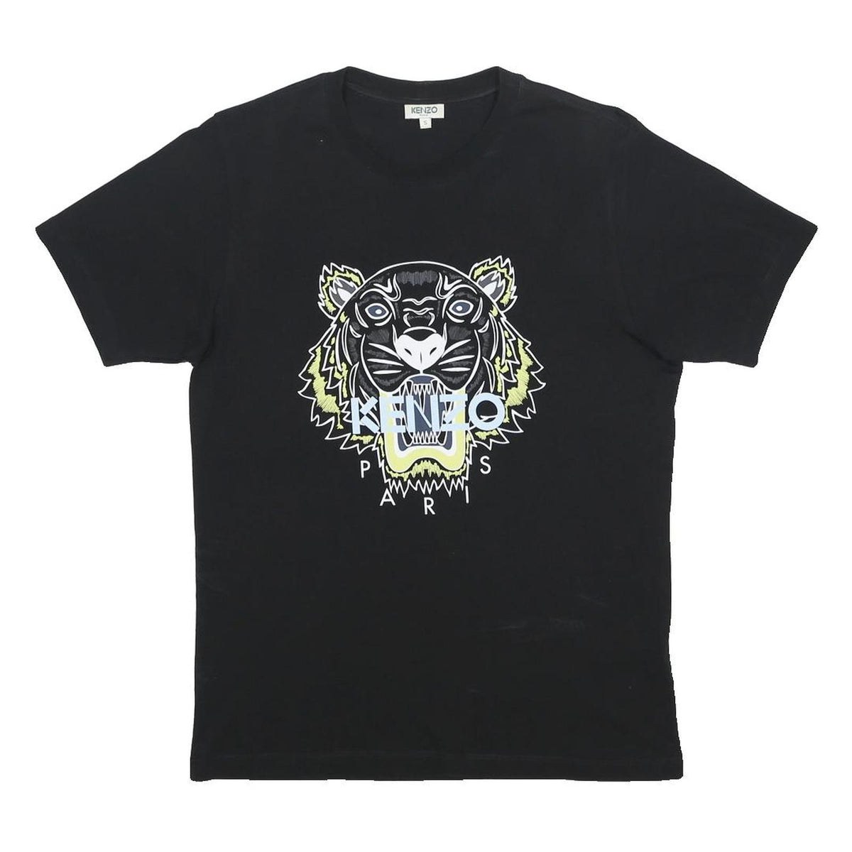 KENZO Mens Black Graphic T-Shirt S Short Sleeve Crew Neck Tiger Print