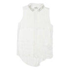 GUESS Womens White Sleeveless Shirt Collared Embellished Collar S Sleeveless
