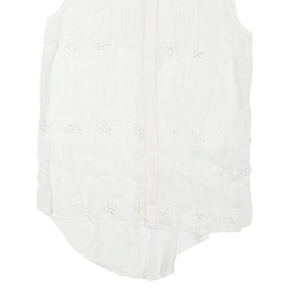 GUESS Womens White Sleeveless Shirt Collared Embellished Collar S Sleeveless