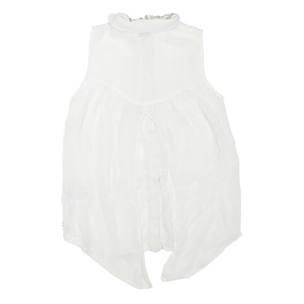 GUESS Womens White Sleeveless Shirt Collared Embellished Collar S Sleeveless