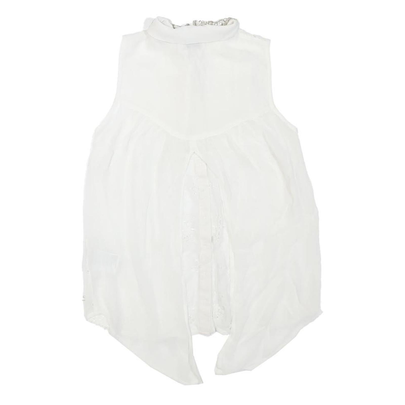 GUESS Womens White Sleeveless Shirt Collared Embellished Collar S Sleeveless