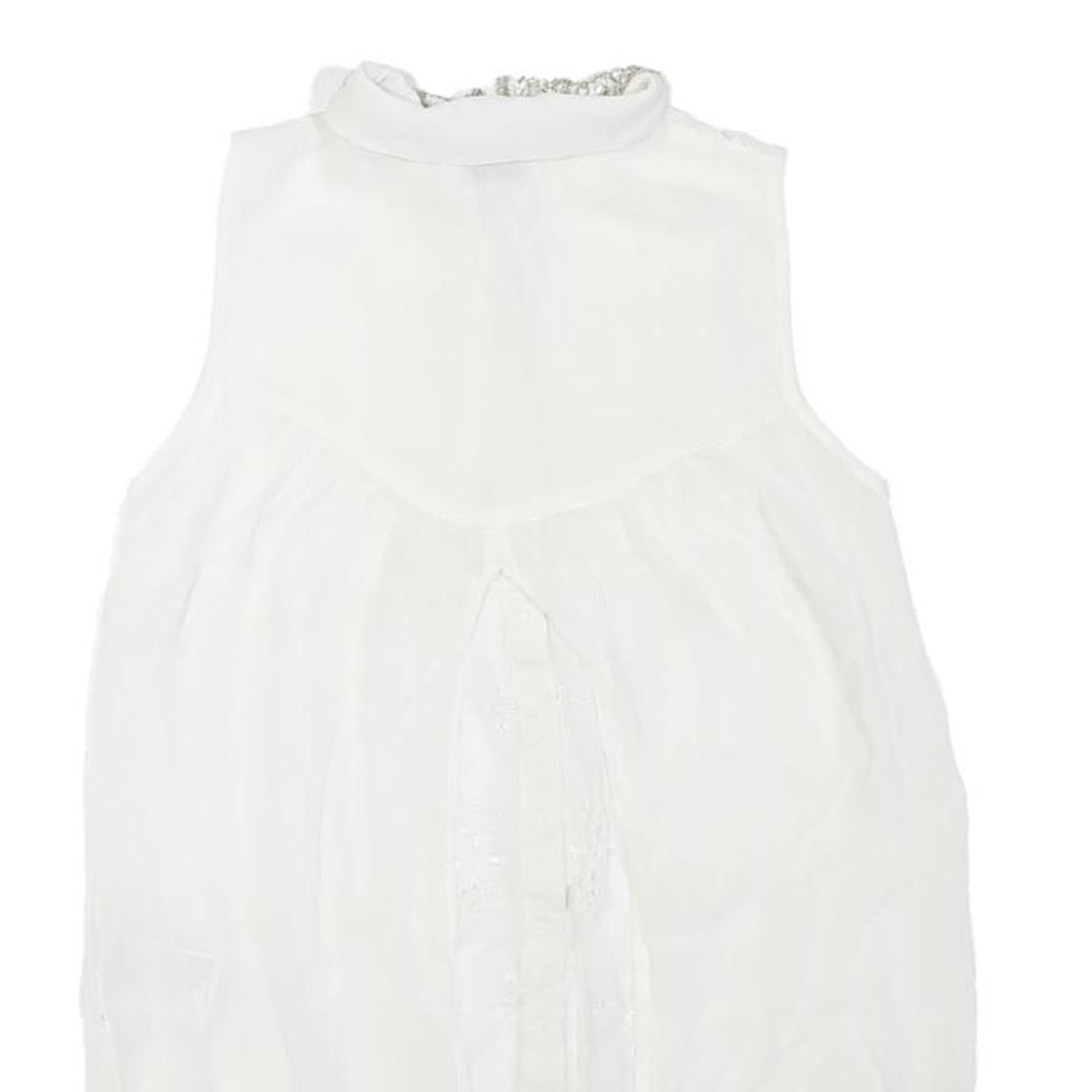 GUESS Womens White Sleeveless Shirt Collared Embellished Collar S Sleeveless