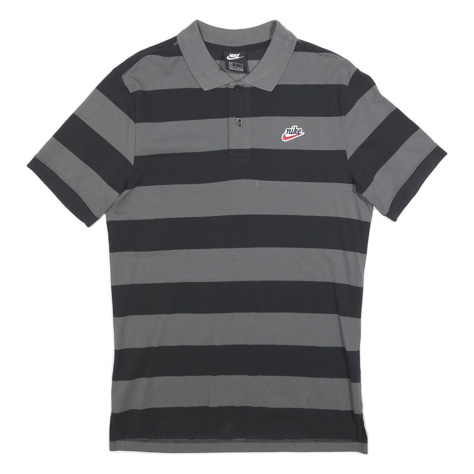 NIKE Mens Grey & Black Striped Short Sleeve Polo Shirt S Cotton Blend
