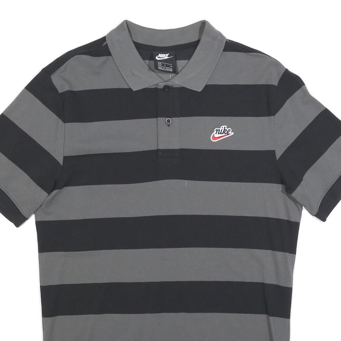 NIKE Mens Grey & Black Striped Short Sleeve Polo Shirt S Cotton Blend
