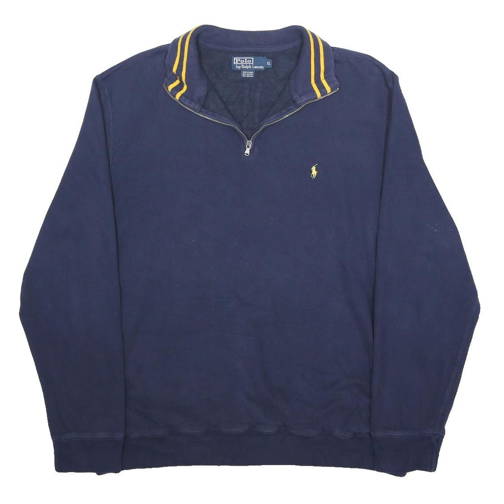 POLO RALPH LAUREN Mens Navy & Yellow 1/4 Zip XL Cotton Blend Sweatshirt