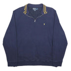POLO RALPH LAUREN Mens Navy & Yellow 1/4 Zip XL Cotton Blend Sweatshirt
