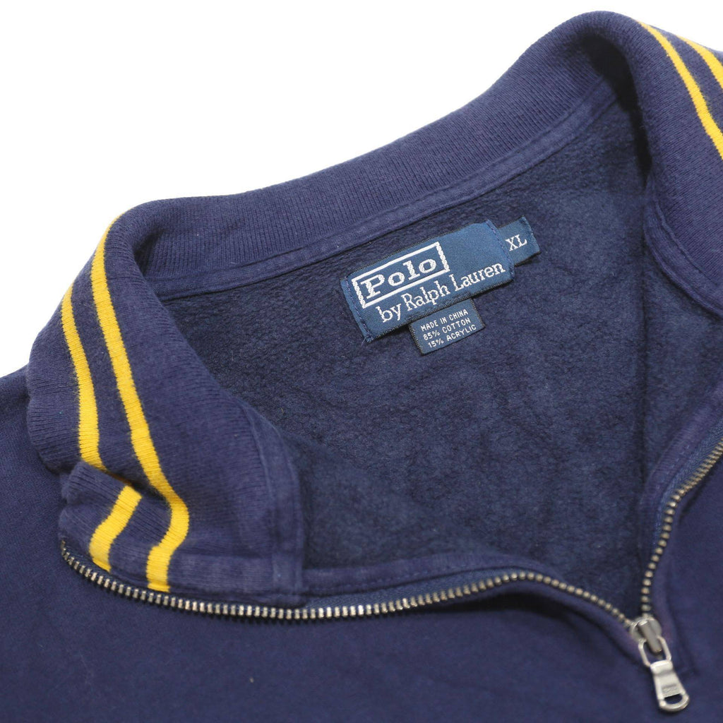 POLO RALPH LAUREN Mens Navy & Yellow 1/4 Zip XL Cotton Blend Sweatshirt
