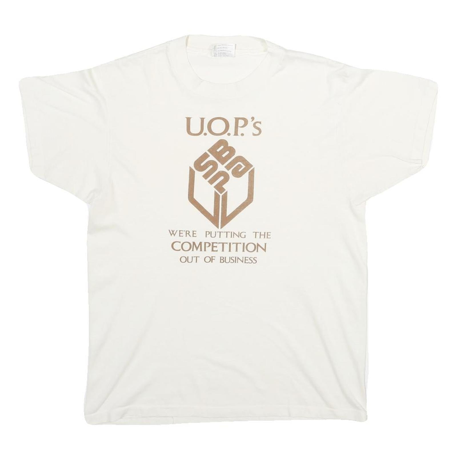 HANES Mens White U.O.P.s Graphic T-Shirt L Short Sleeve Crew Neck Cotton Blend