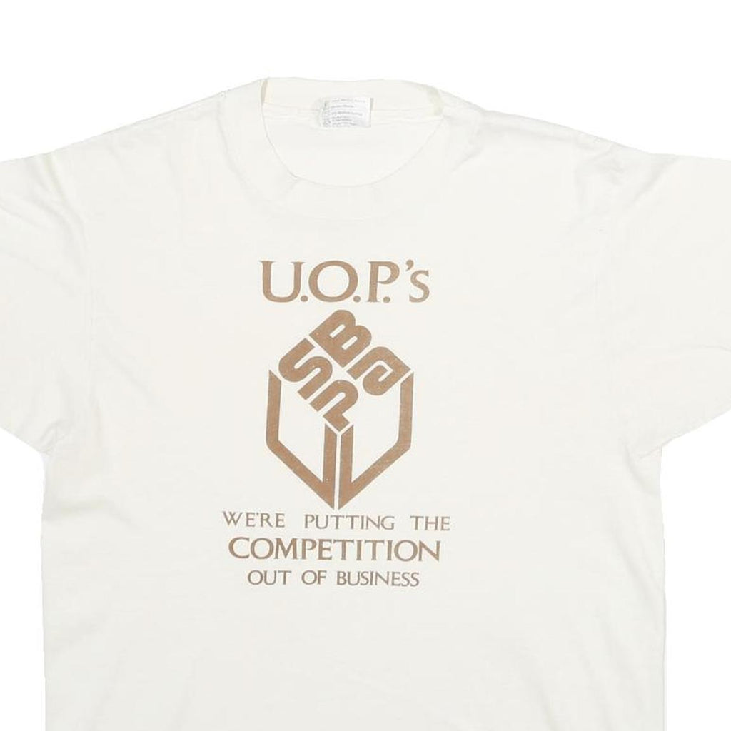 HANES Mens White U.O.P.s Graphic T-Shirt L Short Sleeve Crew Neck Cotton Blend