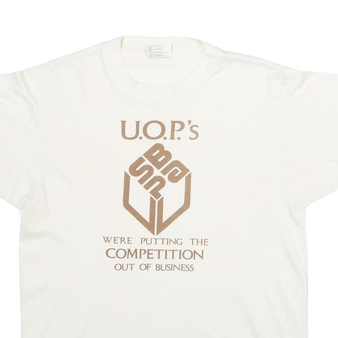 HANES Mens White U.O.P.s Graphic T-Shirt L Short Sleeve Crew Neck Cotton Blend