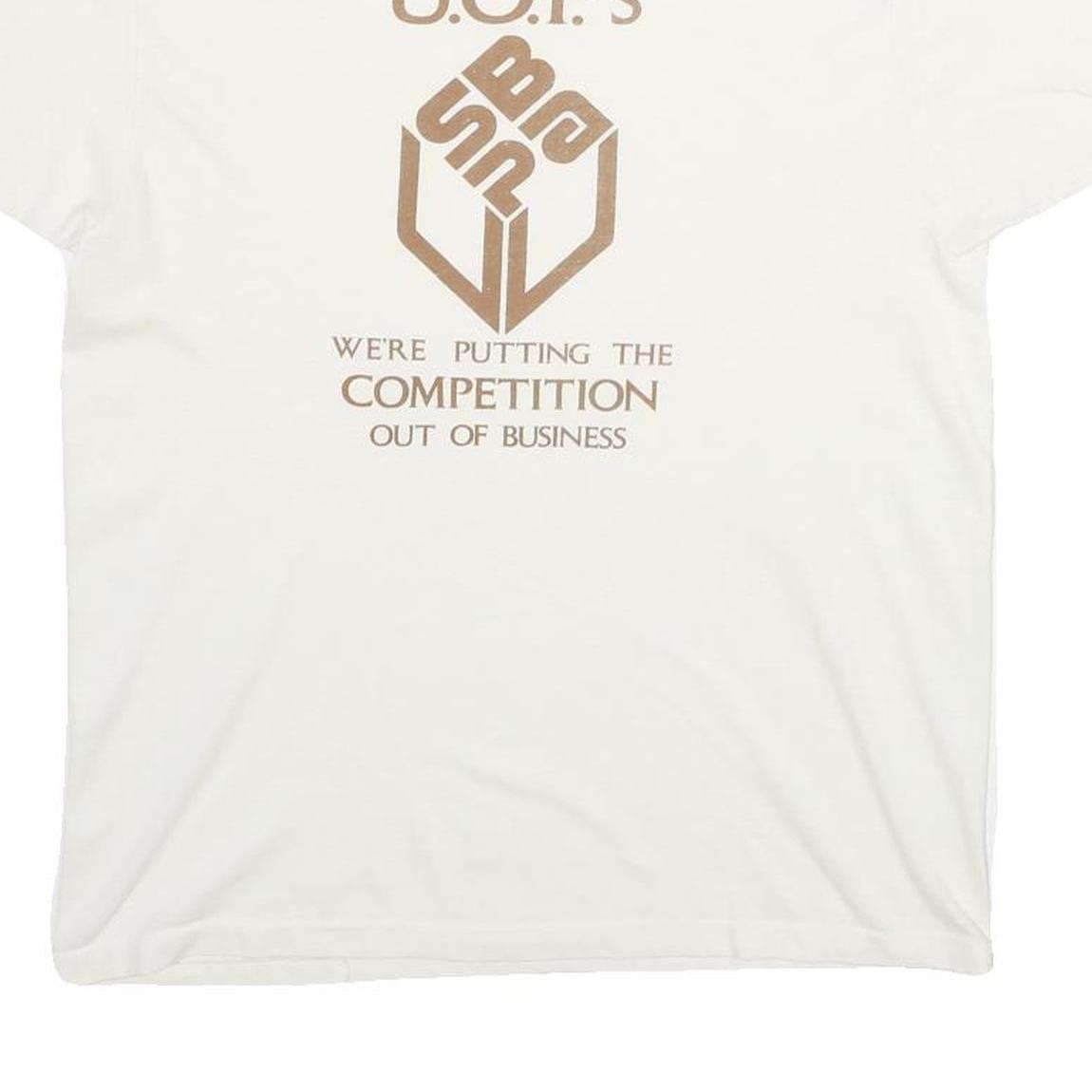 HANES Mens White U.O.P.s Graphic T-Shirt L Short Sleeve Crew Neck Cotton Blend